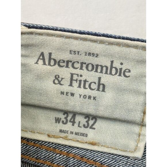 Abercrombie & Fitch Jeans Mens 34x32 Blue Straight Leg Distressed Denim Pants - Picture 8 of 13